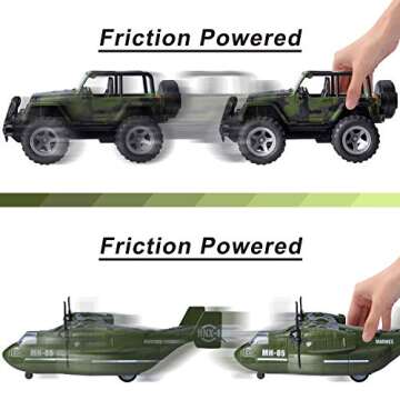 JOYIN Military Vehicle Toy Set of Friction Powered Transport Airplane and Military Truck with Light and Sound Sirens and Soldier Army Men Action Figures for Kids
