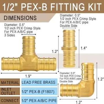 Lingmfg 30-Piece Pex Fittings Set - 1/2" Brass Couplings, Elbows, & Tees