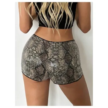 SHENHE Women's Leopard Sequin Club Shorts for Night Out