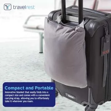 TRAVELREST 4-in-1 Travel Blanket - Pillow Blanket for Airplanes, Lightweight and Warm, Compact Trave...