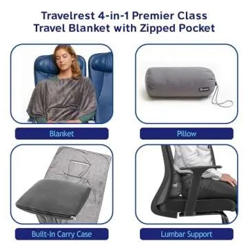 TRAVELREST 4-in-1 Travel Blanket - Pillow Blanket for Airplanes, Lightweight and Warm, Compact Travel Blanket, Carry Case, Ultra Plush, Soft and Cozy for Long Travels, Wearable Blanket - Grey