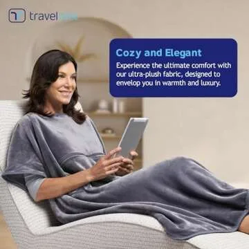 TRAVELREST 4-in-1 Travel Blanket - Pillow Blanket for Airplanes, Lightweight and Warm, Compact Travel Blanket, Carry Case, Ultra Plush, Soft and Cozy for Long Travels, Wearable Blanket - Grey