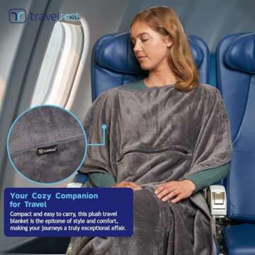 TRAVELREST 4-in-1 Travel Blanket - Pillow Blanket for Airplanes, Lightweight and Warm, Compact Travel Blanket, Carry Case, Ultra Plush, Soft and Cozy for Long Travels, Wearable Blanket - Grey