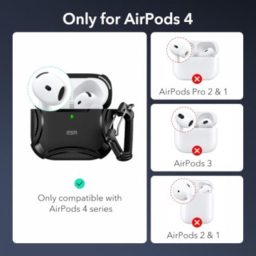 ESR for AirPods 4th Generation Case (HaloLock), Compatible with AirPods Case 4th Generation (2024), Compatible with MagSafe, Powerful Drop Protection, Magnetic Lid, Cyber Series, Black