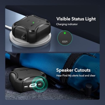 ESR for AirPods 4th Generation Case (HaloLock), Compatible with AirPods Case 4th Generation (2024), Compatible with MagSafe, Powerful Drop Protection, Magnetic Lid, Cyber Series, Black