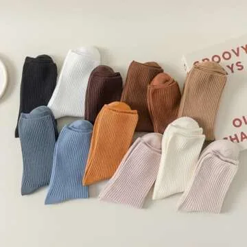 Flydo 6 Pack Crew Socks for Women Cotton Socks Cute Casual Athletic Socks Soft Womens Socks Aesthetic Socks