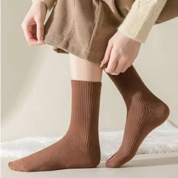 Flydo 6 Pack Crew Socks for Women Cotton Socks Cute Casual Athletic Socks Soft Womens Socks Aesthetic Socks