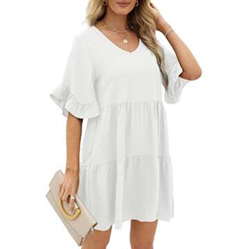 Womens Dresses for Wedding Guest Short Mini Bridal Shower Dress Ruffle Sleeve White S