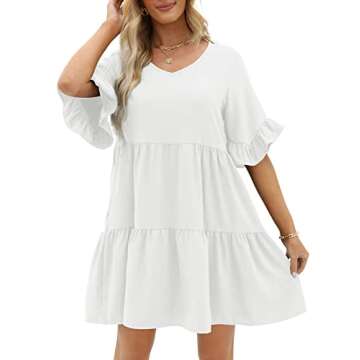 Womens Dresses for Wedding Guest Short Mini Bridal Shower Dress Ruffle Sleeve White S