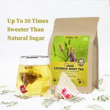 FullChea - Licorice Root Tea Bag, 40 Teabags, 2g/bag - Premium Licorice Root - Non-GMO - Naturally Caffeine-free Herbal Tea - Aid in Digestion & Promote Respiratory Health