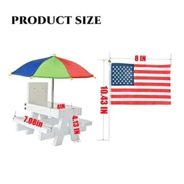 Squirrel Feeder Picnic Table with Colorful Umbrella, Wooden Squirrel Table Feeder Outside Funny with Corn Cob Holder for Yard and Porch Decoration, Easy to Fill Peanuts in Shell and Nuts
