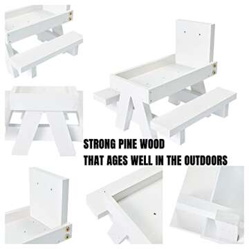 Squirrel Feeder Picnic Table with Colorful Umbrella, Wooden Squirrel Table Feeder Outside Funny with Corn Cob Holder for Yard and Porch Decoration, Easy to Fill Peanuts in Shell and Nuts