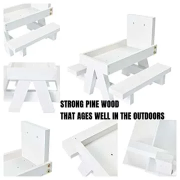 Squirrel Feeder Picnic Table with Colorful Umbrella, Wooden Squirrel Table Feeder Outside Funny with Corn Cob Holder for Yard and Porch Decoration, Easy to Fill Peanuts in Shell and Nuts