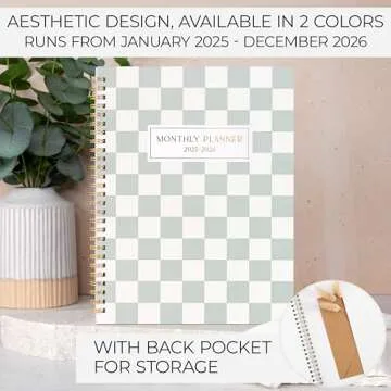 Beautiful Checkered 2025-2026 Monthly Planner and Calendar Book - To Do List Notebook That Easily Organizes Your Tasks to Boost Productivity - Runs From January 2025 Until December 2026