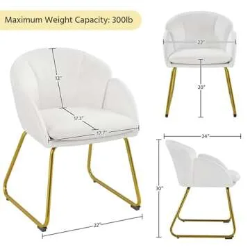 Yaheetech Modern Velvet Vanity Chair Armchair, Flower Shaped Makeup Chair with Golden Metal Legs for Living Room/Makeup Room/Bedroom/Home Office/Kitchen, White