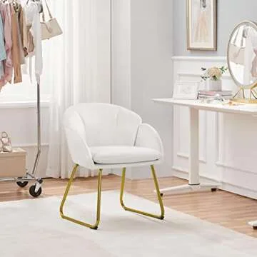 Yaheetech Modern Velvet Vanity Chair Armchair, Flower Shaped Makeup Chair with Golden Metal Legs for Living Room/Makeup Room/Bedroom/Home Office/Kitchen, White
