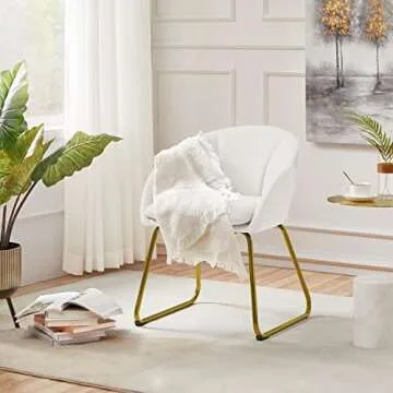 Yaheetech Modern Velvet Vanity Chair Armchair, Flower Shaped Makeup Chair with Golden Metal Legs for Living Room/Makeup Room/Bedroom/Home Office/Kitchen, White