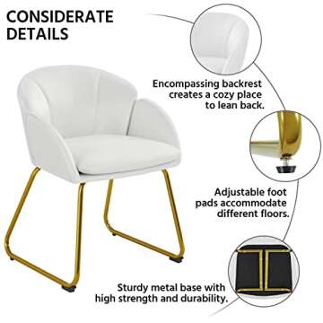 Yaheetech Modern Velvet Vanity Chair Armchair, Flower Shaped Makeup Chair with Golden Metal Legs for Living Room/Makeup Room/Bedroom/Home Office/Kitchen, White