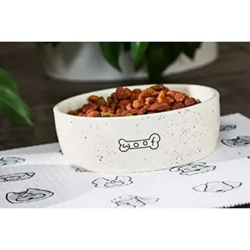 Pearhead Woof Ceramic Dog Bowl, Gifts for Pet Owners, Holds 3 Cups, Dog Gift, Medium Water and Food Dish, Microwave and Dishwasher Safe