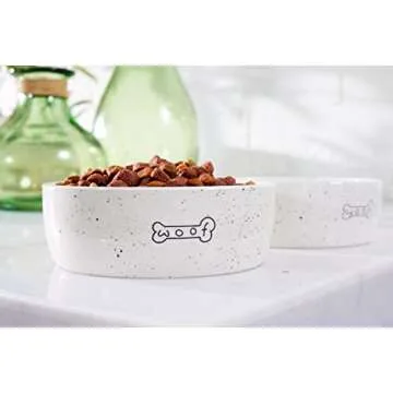 Pearhead Woof Ceramic Dog Bowl, Gifts for Pet Owners, Holds 3 Cups, Dog Gift, Medium Water and Food Dish, Microwave and Dishwasher Safe