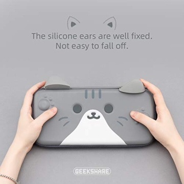 GeekShare Cat Ears Carry Case Compatible with Switch/Switch OLED - Portable Hardshell Slim Travel Carrying Case fit Switch Console & Game Accessories (Grey, Small)