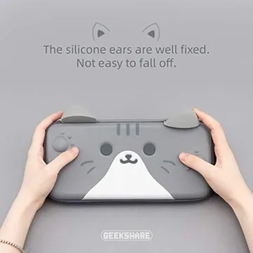 GeekShare Cat Ears Carry Case Compatible with Switch/Switch OLED - Portable Hardshell Slim Travel Carrying Case fit Switch Console & Game Accessories (Grey, Small)
