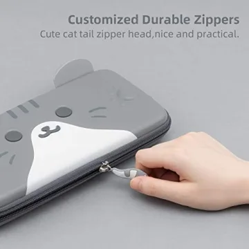 GeekShare Cat Ears Carry Case Compatible with Switch/Switch OLED - Portable Hardshell Slim Travel Carrying Case fit Switch Console & Game Accessories (Grey, Small)