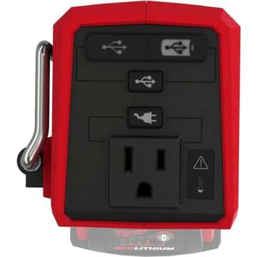 Milwaukee M18 18-Volt Lithium-Ion 175W Powered Compact Inverter (1) - Black, USB-C, USB-A, Pure Sine Wave, 175W, 1.2E+2V AC, 18V DC, 250VA, Tool-Only