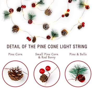 Christmas Garland with Lights,10 FT 30 LED Christmas Pinecone String Lights Battery Operated,Christmas Garland, Christmas Lights Indoor for Home Fireplace Mantel Xmas Decor