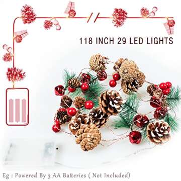 Christmas Garland with Lights,10 FT 30 LED Christmas Pinecone String Lights Battery Operated,Christmas Garland, Christmas Lights Indoor for Home Fireplace Mantel Xmas Decor