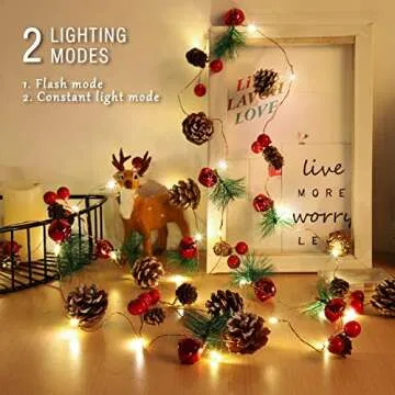 Christmas Garland with Lights,10 FT 30 LED Christmas Pinecone String Lights Battery Operated,Christmas Garland, Christmas Lights Indoor for Home Fireplace Mantel Xmas Decor