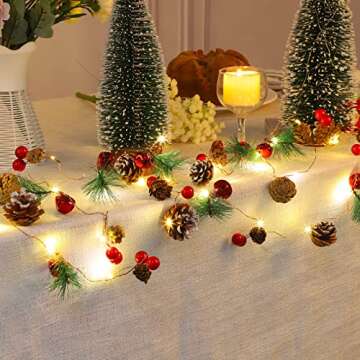 Christmas Garland with Lights,10 FT 30 LED Christmas Pinecone String Lights Battery Operated,Christmas Garland, Christmas Lights Indoor for Home Fireplace Mantel Xmas Decor