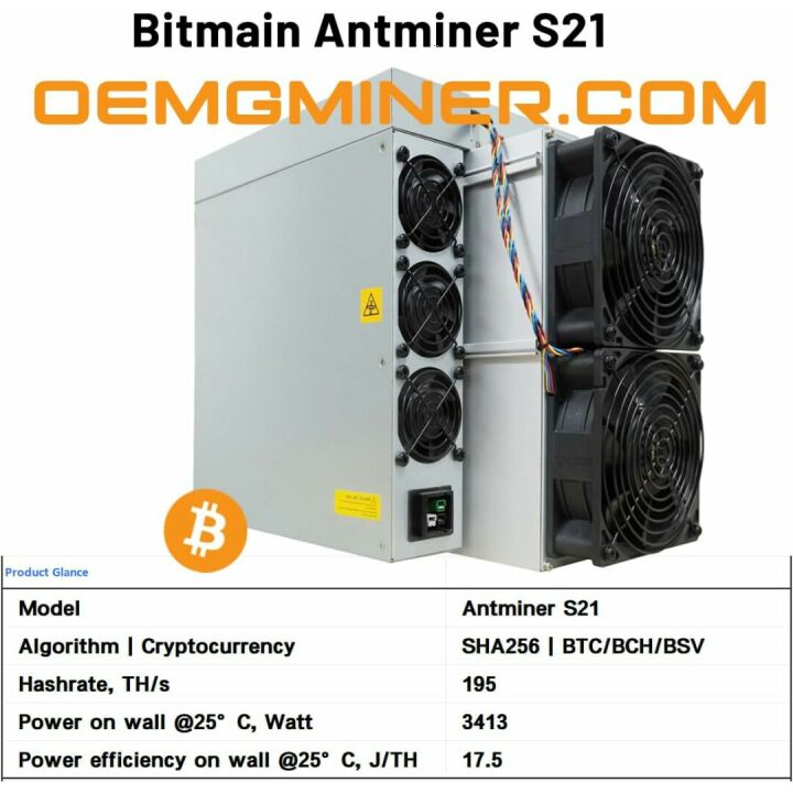 Bitmain Antminer S21 195T Air-cooling Bitcoin ASIC