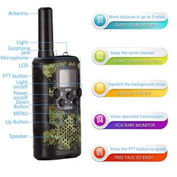 Gifts for Kids Aged 5-12 Boy Toys Kids Walkie Talkies 22 Channel 2 Way Radio 3 Miles Long Range fit Outdoor Adventure Hunt Game Camp Toys for Boys 6 7 8 9 Years Old Gifts for Boys