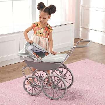 Badger Basket London Doll Stroller for 18 Inch Dolls – Stylish and Functional Stroller for Creative Play for Young Doll Lovers