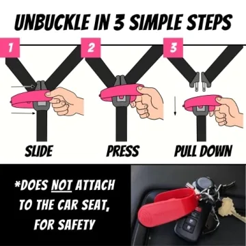 UnbuckleMe Car Seat Buckle Release Tool - Easy Opener Aid for Arthritis, Long Nails, Older Kids - Button pusher for infant, toddler, convertible 5 pt harness car seats - As Seen on Shark Tank (Pink)