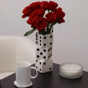 Retro Triple Dice Vase Maximalist Ceramic Decor Trendy
