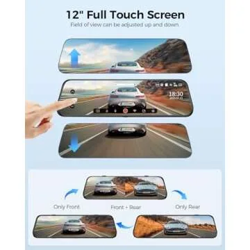 AZDOME PG17 WiFi Rear View Mirror Camera, 12" Mirror Dash Cam, Dual Camera 2.5K Front and 1080P Rear Camera for Car, Free 64GB TF Card, Waterproof Backup Camera Night Vision, Parking Assistance GPS