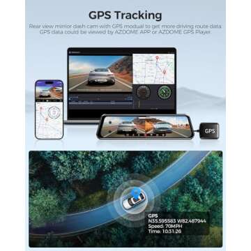 AZDOME PG17 WiFi Rear View Mirror Camera, 12" Mirror Dash Cam, Dual Camera 2.5K Front and 1080P Rear Camera for Car, Free 64GB TF Card, Waterproof Backup Camera Night Vision, Parking Assistance GPS