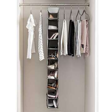 ZOBER Hanging Shoe Organizer for Closet, 10 Shelves - Hanging Shoe Rack W/ Side Pockets - Narrow, Sp...