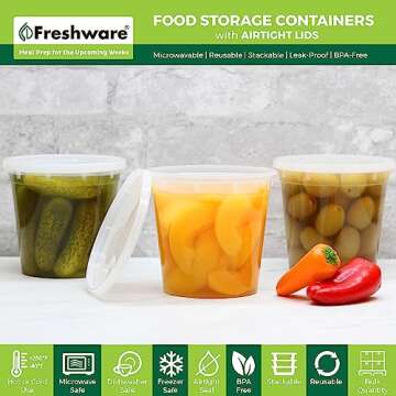 Freshware 240-Combo Set of 24 oz Food Storage Containers - Leakproof, BPA Free, Stackable for Meal P...
