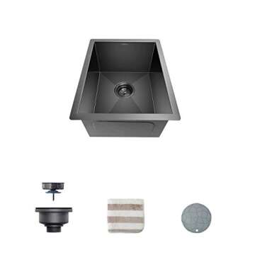 TORVA Bar Sink,TORVA 14 x 18 Inch Undermount Kitchen Sink,Gloss Black PVD Coated Gunmetal Sink,16 Ga...