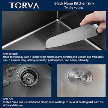 TORVA Bar Sink,TORVA 14 x 18 Inch Undermount Kitchen Sink,Gloss Black PVD Coated Gunmetal Sink,16 Gauge 304 Stainless Steel Single Bowl Wet Bar or Prep Sink with Zero-Radius Corners,Dark Gray