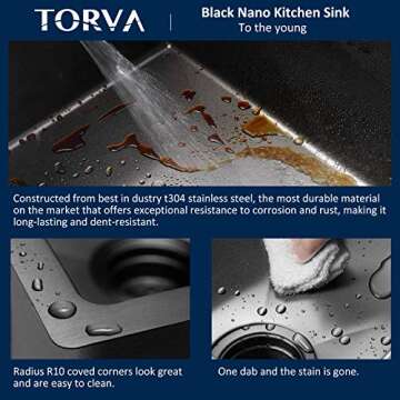 TORVA Bar Sink,TORVA 14 x 18 Inch Undermount Kitchen Sink,Gloss Black PVD Coated Gunmetal Sink,16 Gauge 304 Stainless Steel Single Bowl Wet Bar or Prep Sink with Zero-Radius Corners,Dark Gray