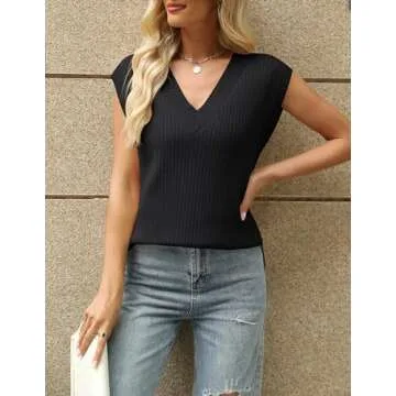 HAEOF Women's Casual V Neck Sweater Vest - Stylish and Comfy