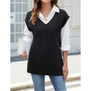 HAEOF Women's Casual V Neck Sweater Vest - Stylish and Comfy