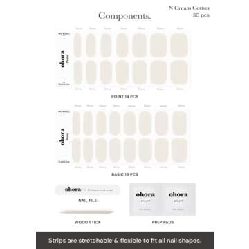 ohora Semi Cured Gel Nail Strips (N Cream Cotton) - White, Solid, Works with Any UV/LED Nail Lamps, Salon-Quality, Long Lasting - Valentine's Day Gel Nail Wraps, Stickers, Romantic Gift Ideas