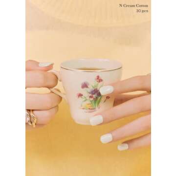 ohora Semi Cured Gel Nail Strips (N Cream Cotton) - White, Solid, Works with Any UV/LED Nail Lamps, Salon-Quality, Long Lasting - Valentine's Day Gel Nail Wraps, Stickers, Romantic Gift Ideas