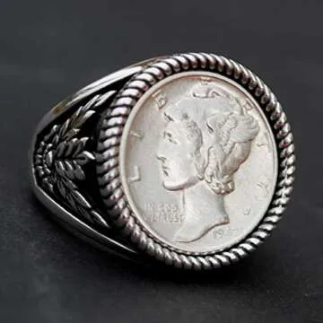 US 1942 Mercury Dime Silver Coin Signet Ring - Unique Gift