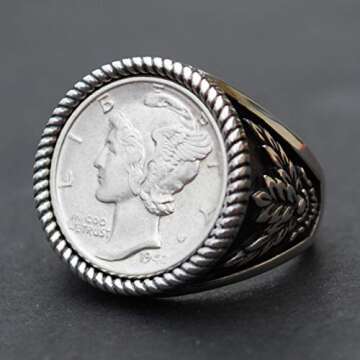 US 1942 Mercury Dime Silver Coin Signet Ring - Unique Gift